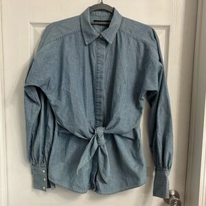 Lauren Ralph Lauren Chambray Tie Front Blue Button Up Size Small